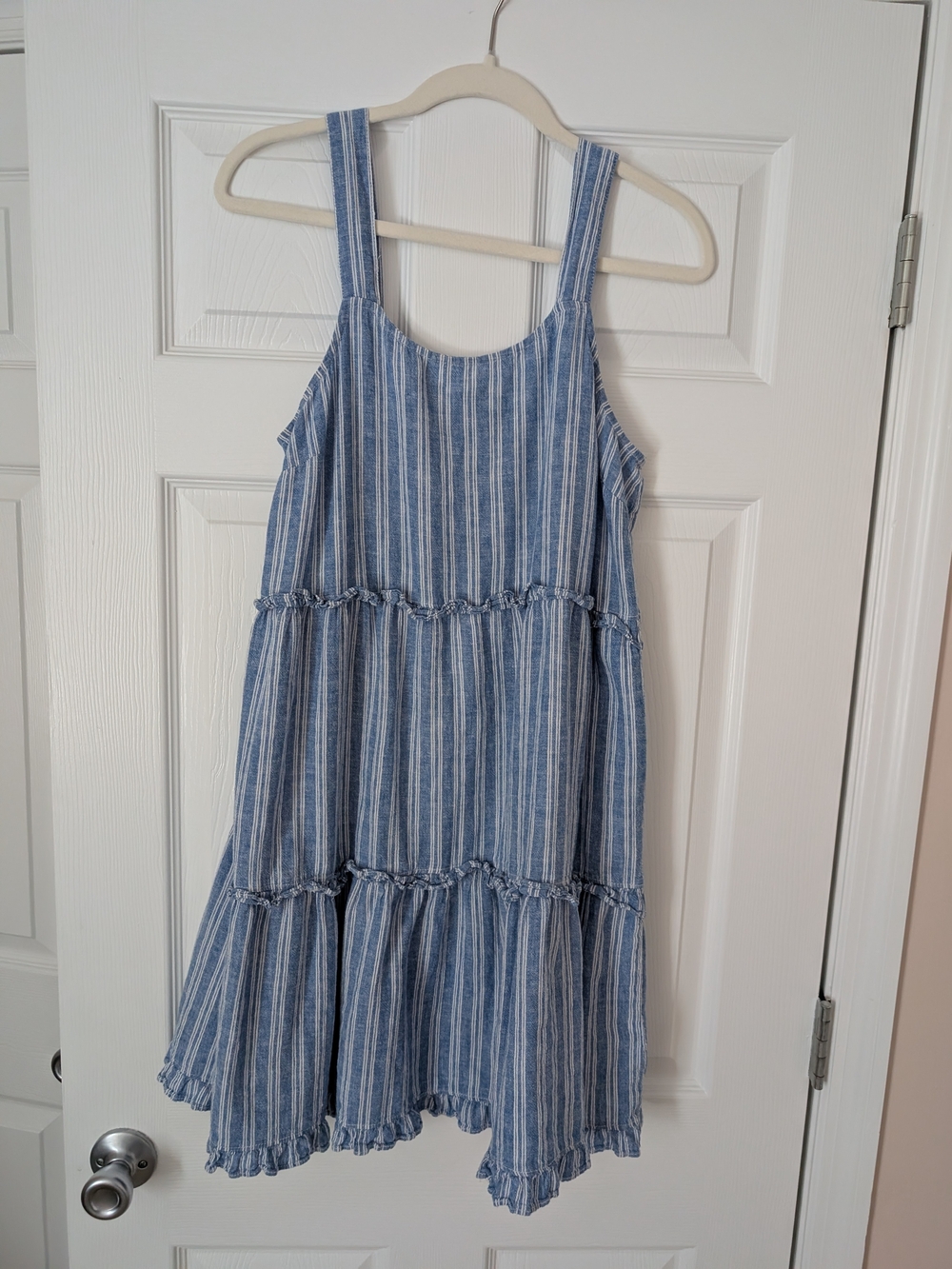 Women's Blue Striped Tiered Sundress, BeachLunchLounge Size Medium